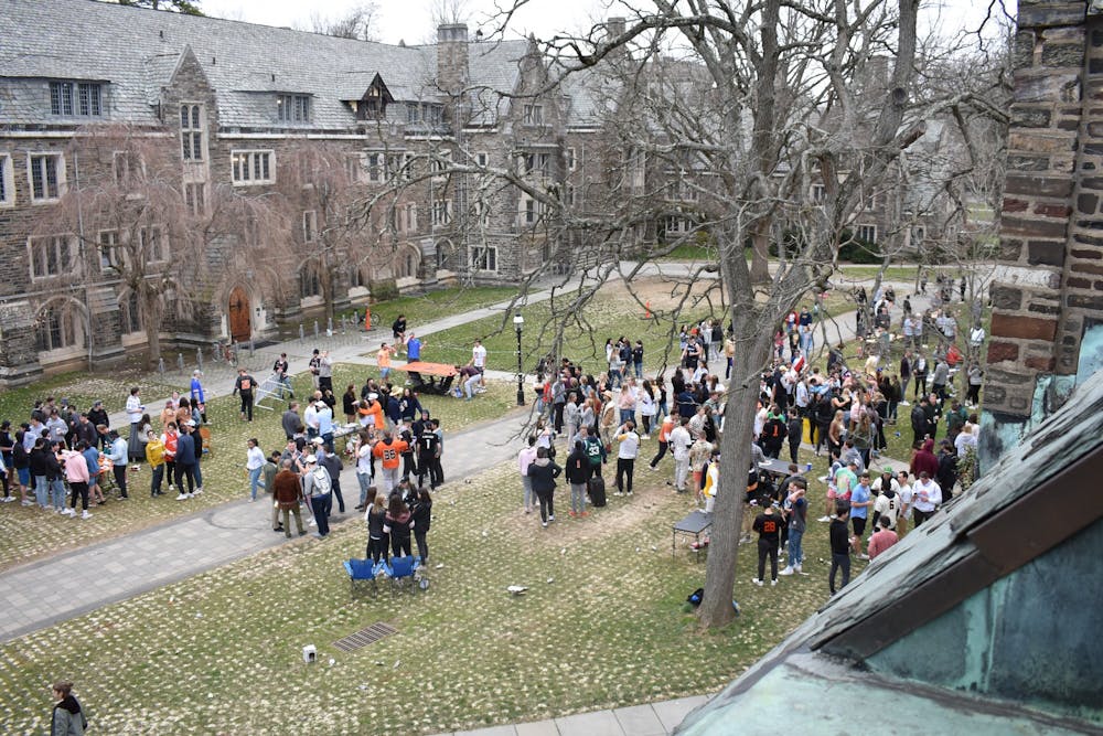 <p>Henry courtyard, one day after news of evacuation broke.</p>
<h6>Photo Credit: Mark Dodici / The Daily Princetonian</h6>