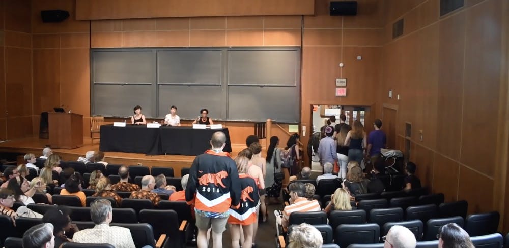 Students walking out of #MeToo panel