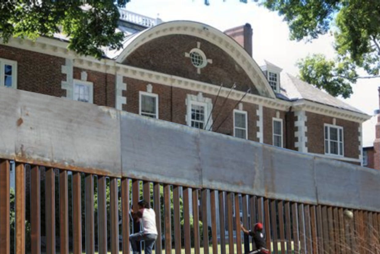 A cartoon wall in front of a building.