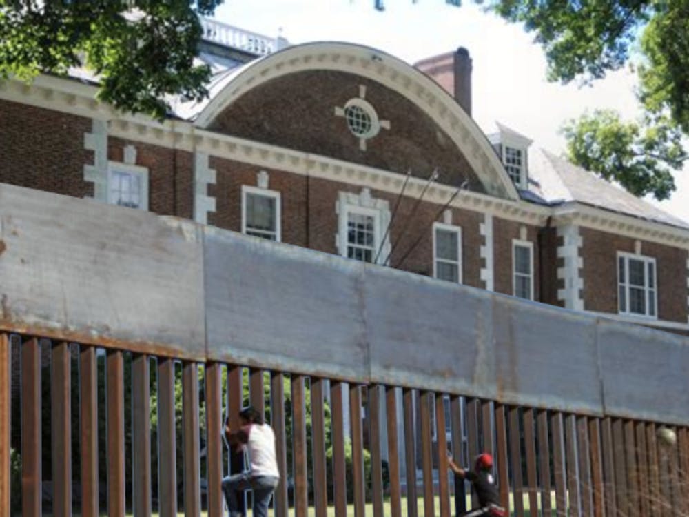 A cartoon wall in front of a building.