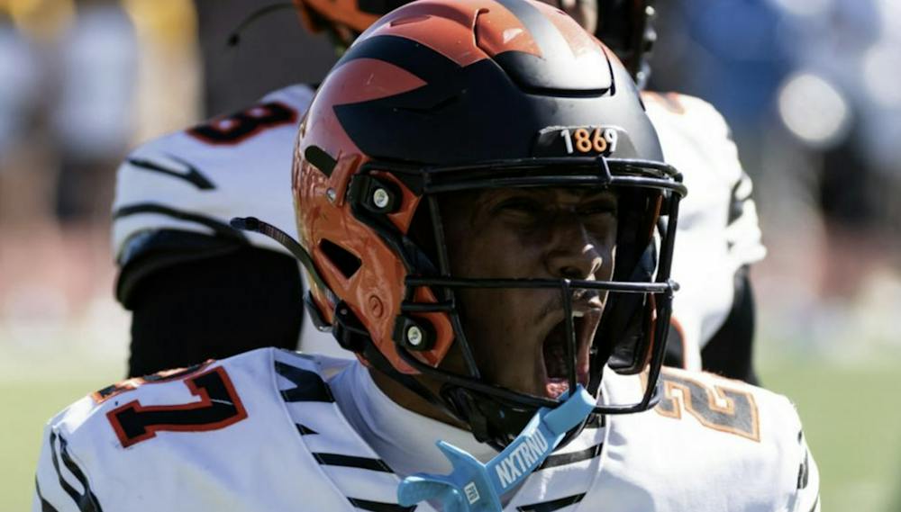 Princeton football player screaming with joy