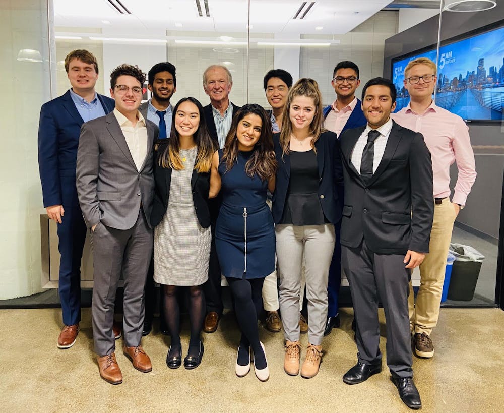<p>The Alimtas team with Dr. John Diekman '65 after pitching to 5AM Ventures in San Francisco, CA.</p>
<h6>Photo courtesy of Rohan Shah ’20</h6>