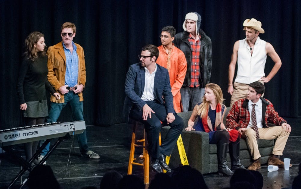  All-Nighter cast in a season premiere sketch. Photo courtesy of Marcos Cisneros '15.