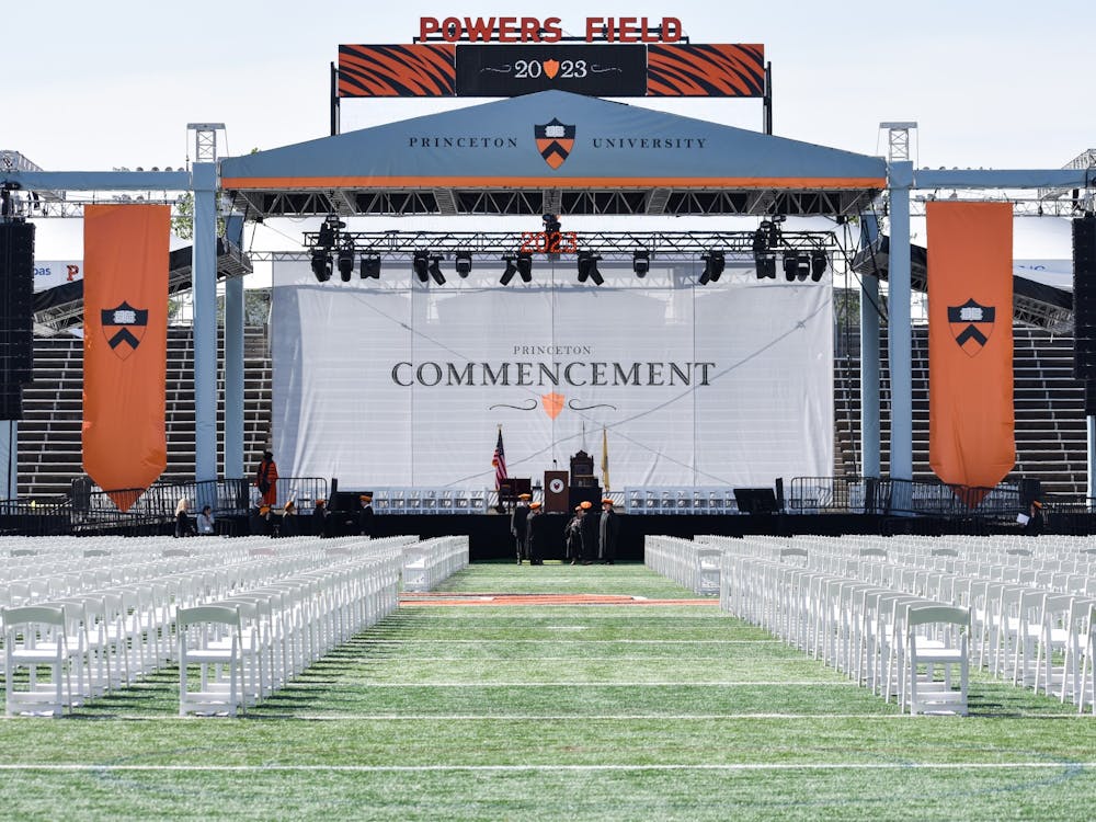 The commencement set up on the football field.
