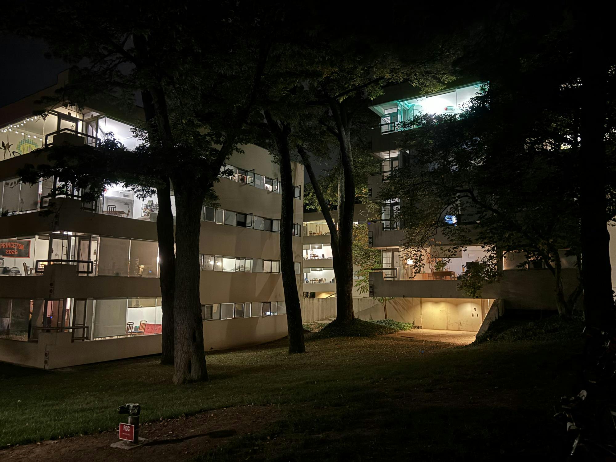 Spelman hall at night.