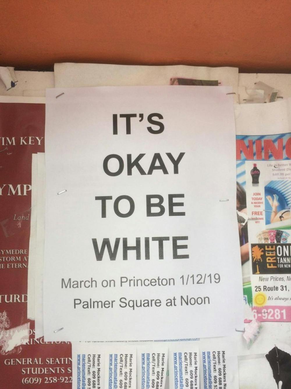 <p>The New Jersey European Heritage Association (NJEHA), a white supremacist organization, posted flyers saying, “It’s okay to be white,” and planning a march for Saturday, Jan. 12, 2019. Courtesy of Twitter</p>