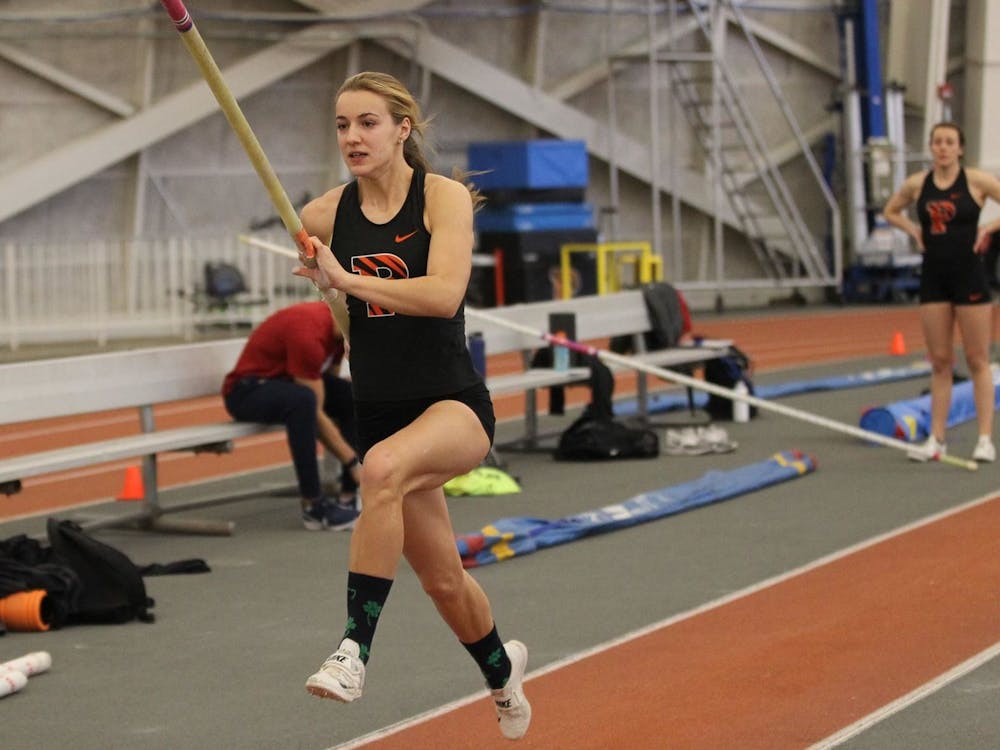 Sophomore Hanne Bortslap competing in the pole vault during last weekend’s Princeton Invitational that the Tigers hosted at Jadwin Gym.
Photo courtesy of Beverly Schaefer / Princeton Athletics