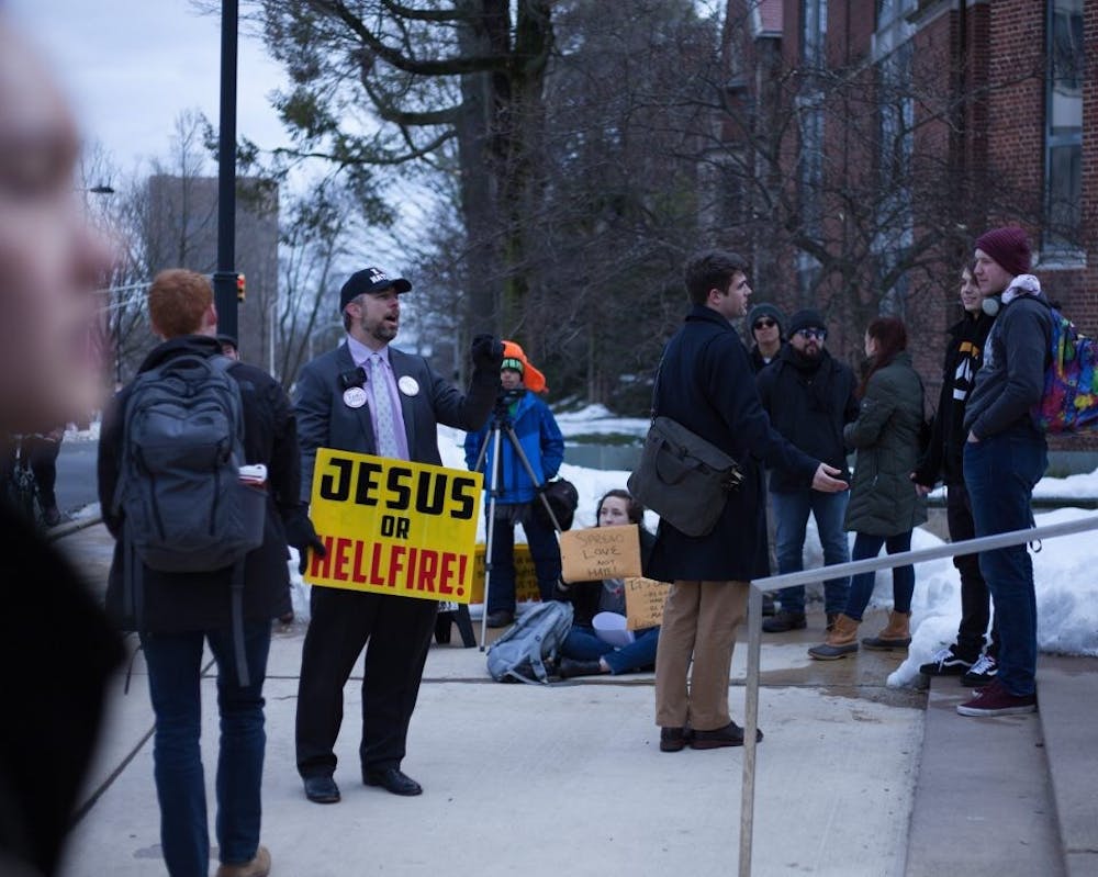 Protestors on Washington Road around noon on March 13. 