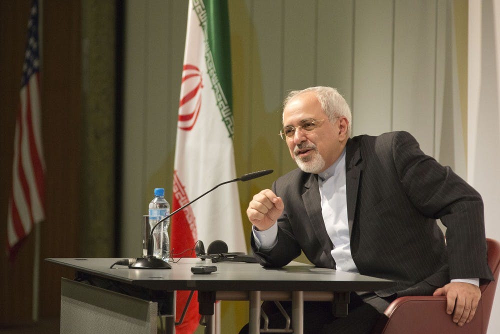 <p>Iranian Foreign Minister Javad Zarif speaking to reporters in 2013.</p>
<h6>Photo Courtesy of Eric Bridiers / U.S. Mission Geneva via <a href="https://www.flickr.com/photos/us-mission/11035187623/" target="_self">Flickr</a></h6>