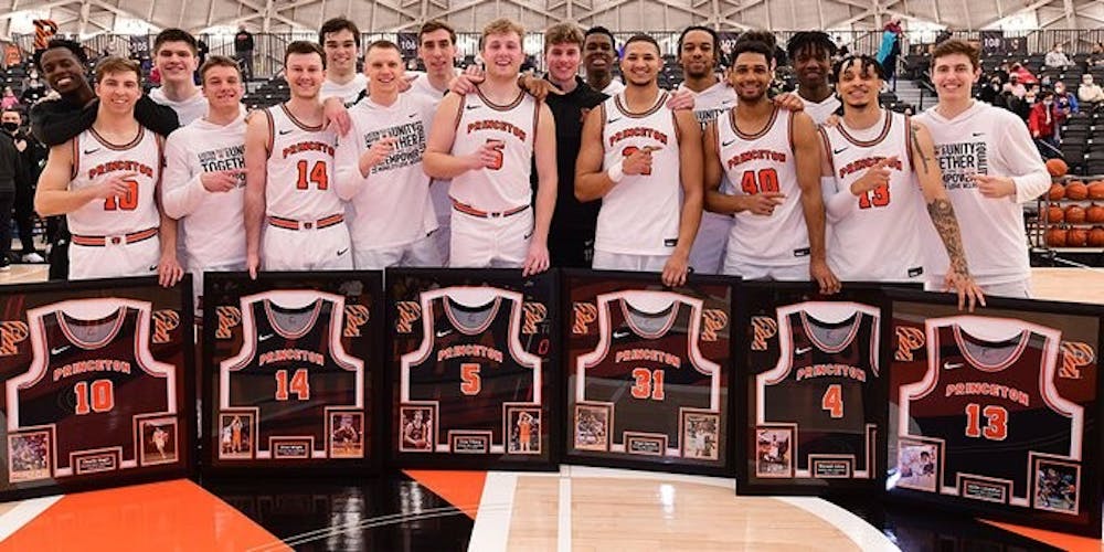 <h5>The Tigers honored their six seniors before the game on Friday night.</h5>
<h6>Courtesy of @PrincetonMBB/Twitter.</h6>