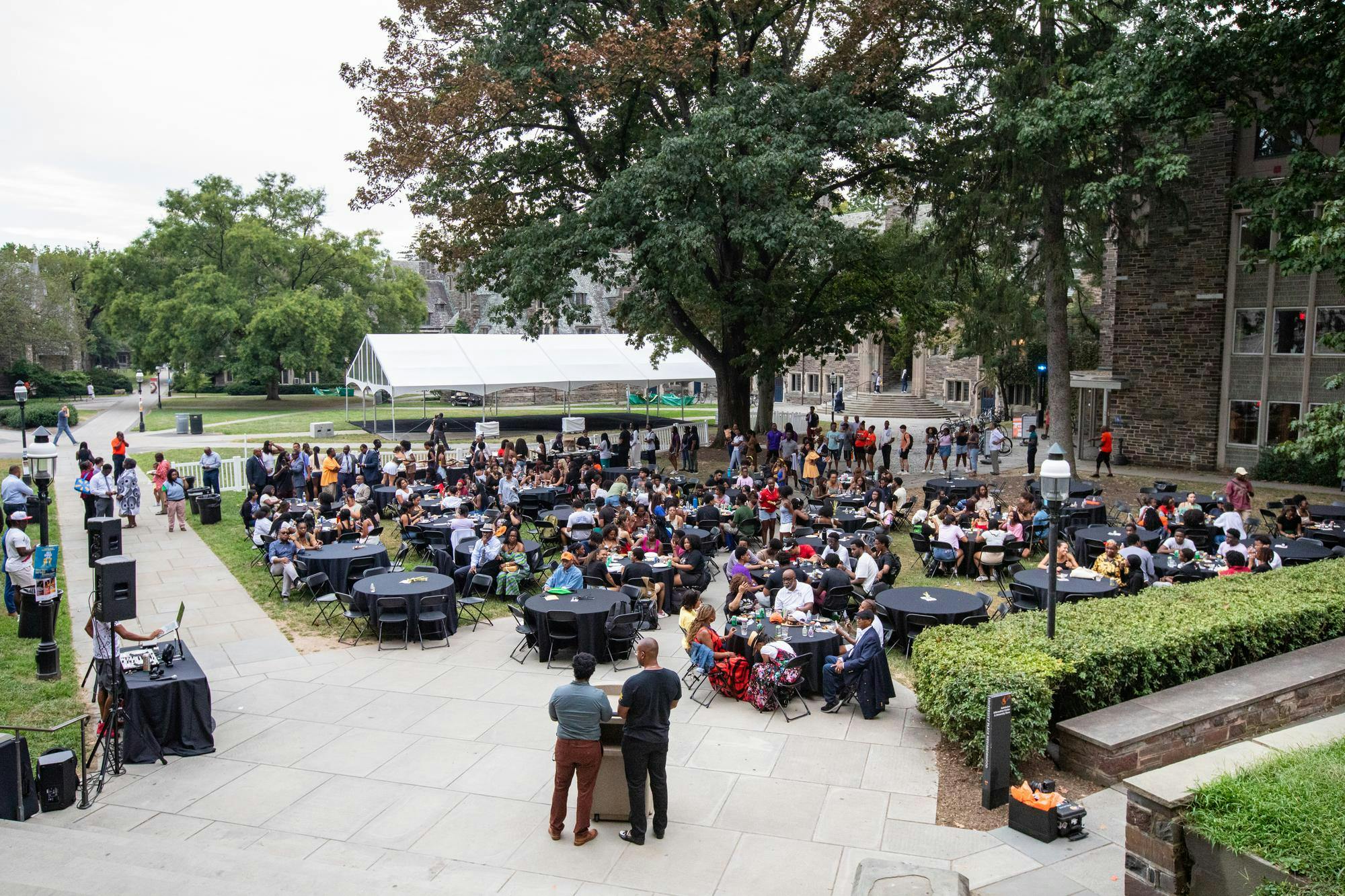 Tables at the 2023 B(l)ack Together event in front of Blair Arch sponsored by the Office of the Dean of Undergraduate Students (ODUS).