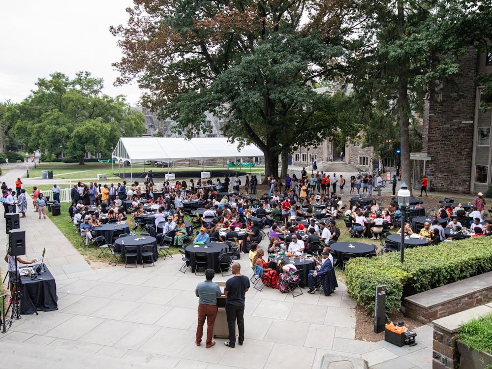 Tables at the 2023 B(l)ack Together event in front of Blair Arch sponsored by the Office of the Dean of Undergraduate Students (ODUS).