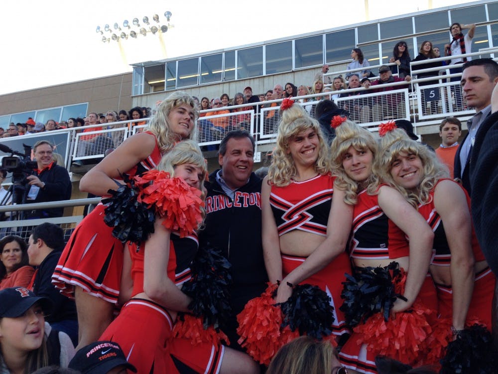 When Chris Christie Met Triangle: New Jersey Governor poses with cheerleaders in drag