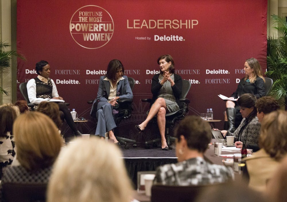 October 13TH, 2015: Washington, D.C.Fortune Most Powerful Women 2015 Summit LEADERSHIP: BOARDSMellody Hobson, President, Ariel InvenstmentsNancy Peretsman, Managing Director and Executive Vice President of Allen & CompanyPat Russo, Chairman-Elect, Hewlett Packard Enterprise, Director, General Motors, Alcoa and Merck, Chairman, Partnership at Drugfree.orgModerator:Jennifer Reingold, Fortune Hosted by DeloittePhotograph by Rebecca Greenfield/Fortune Most Powerful Women