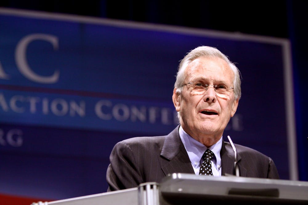 <h5>Former United States Secretary of Defense Donald Rumsfeld speaking at CPAC 2011 in Washington, D.C, and receiving the "Defender of the Constitution Award."&nbsp;</h5>
<h6>Photo Credit: Gage Skidmore, Pexels</h6>