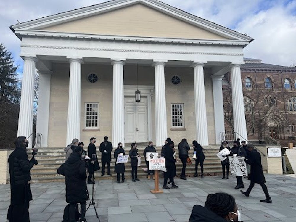 <h5>Preparations commence on the steps of Miller Chapel</h5>
<h6>Anna Salvatore / The Daily Princetonian</h6>