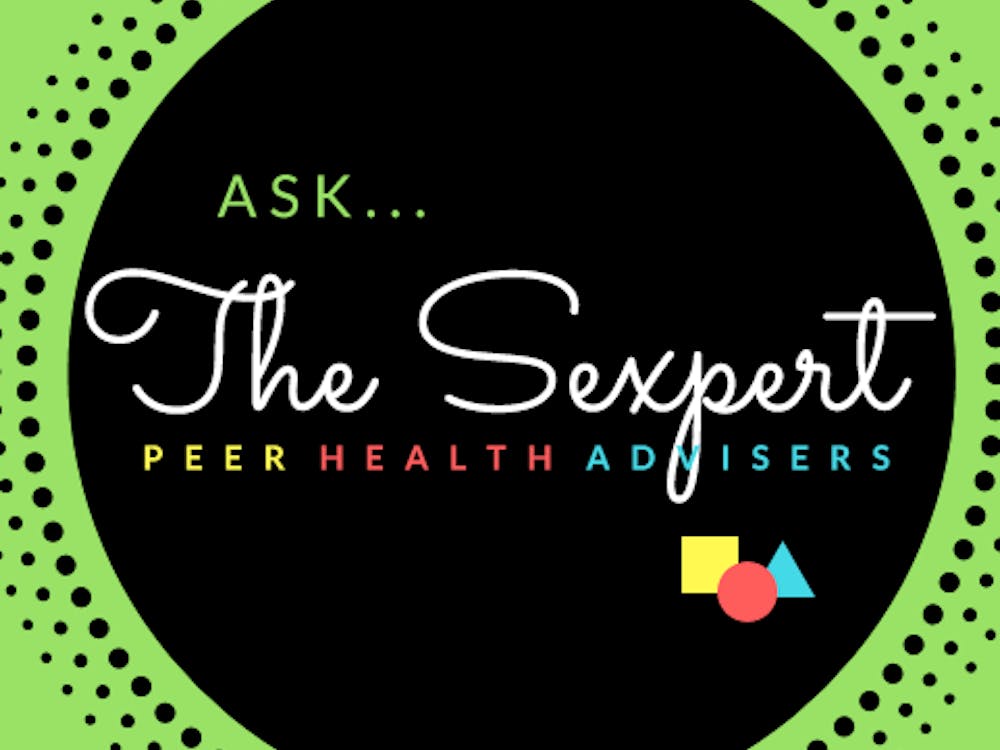 Green surrounding with circular black center with the text "Ask . . . The Sexpert" and "Peer Health Advisors"