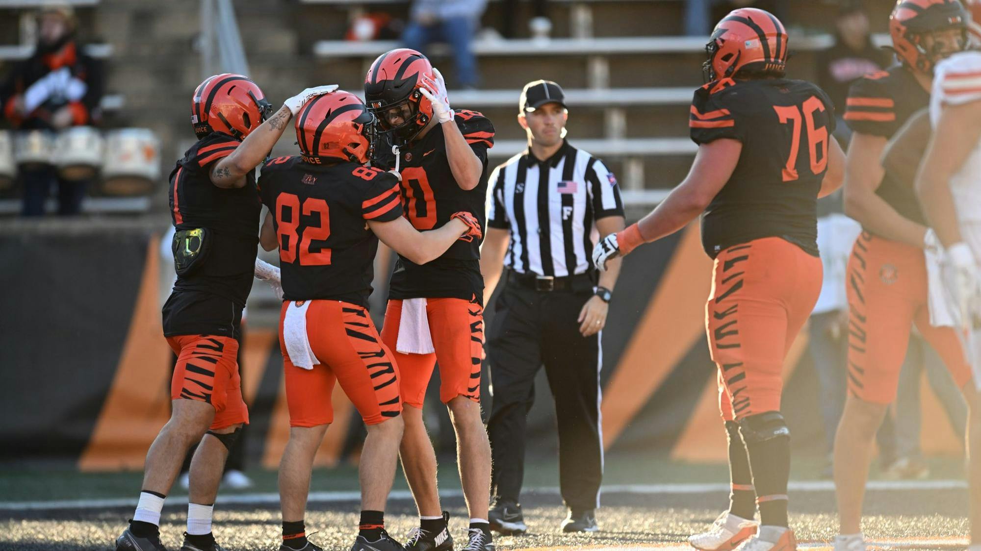 Football team celebrating a touchdown.