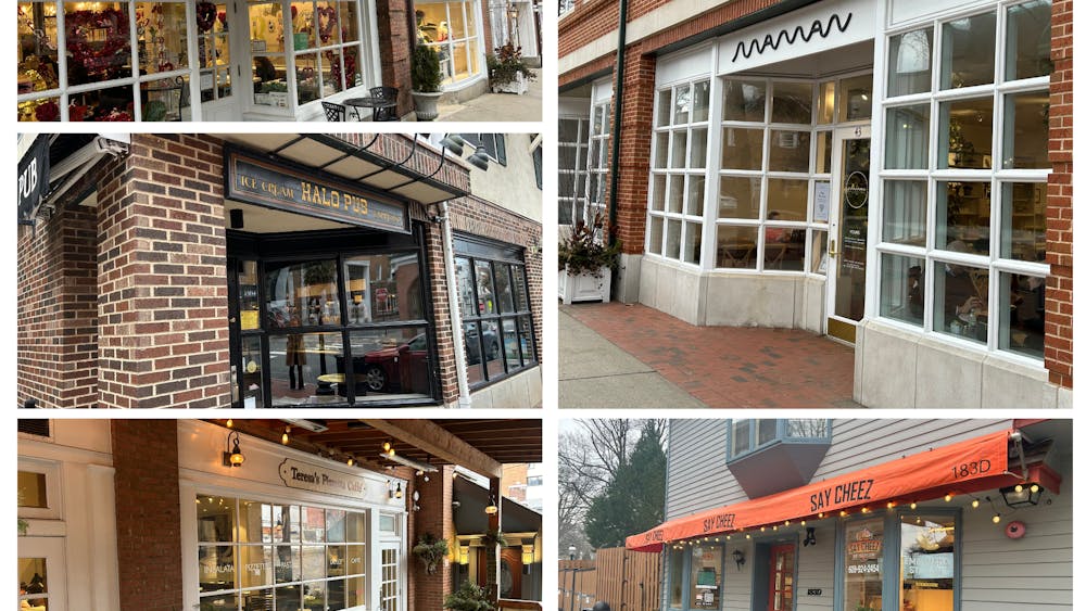 Collage of photos of front entrances of Maman, Teresa Caffe, Say Cheez Cafe, Chez Alice Patisserie, and Halo Pub.