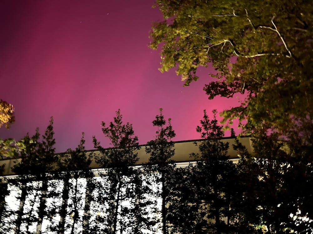 Purple and pink streaks light the Princeton sky.