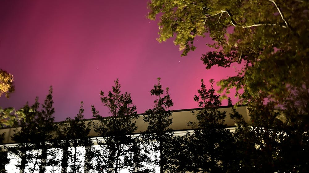 Purple and pink streaks light the Princeton sky.