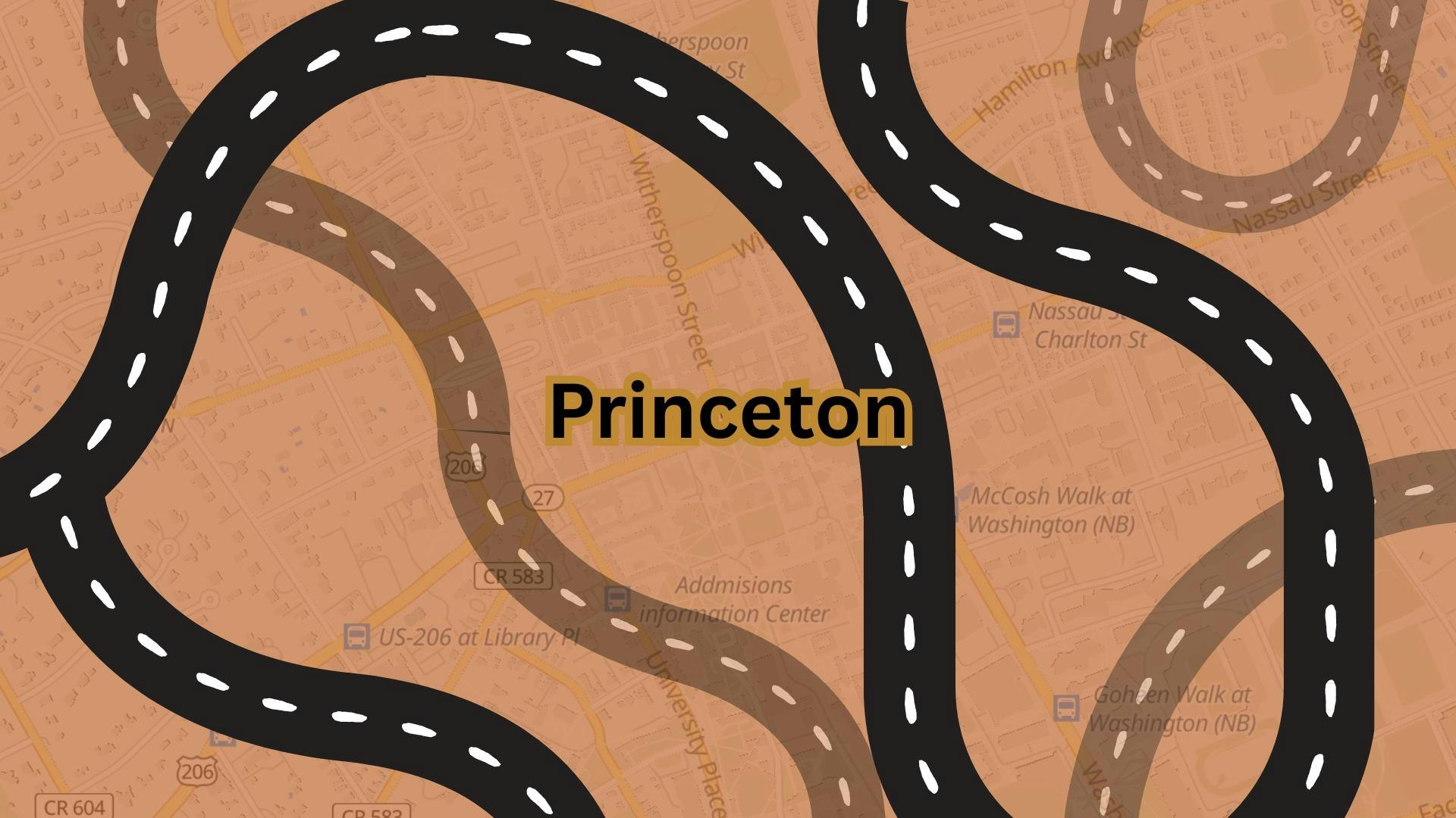 The roads of Princeton on a map. 