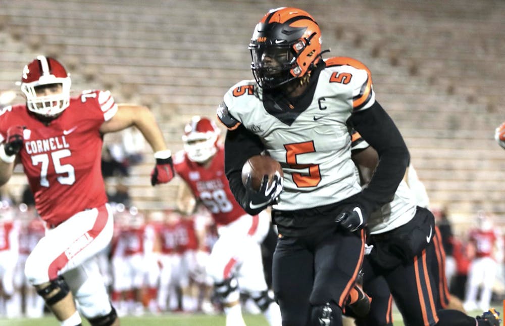 <h5>Senior linebacker Jeremiah Tyler had a 36-yard fumble return for a TD in Princeton's 34-16 win over Cornell.</h5>
<h6>Courtesy of GoPrincetonTigers.com</h6>