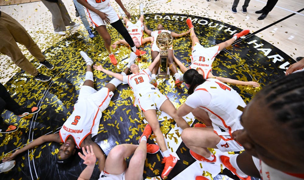 Princeton women's basketball team celebrating