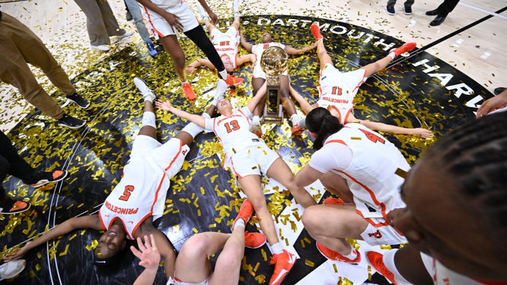 Princeton women's basketball team celebrating
