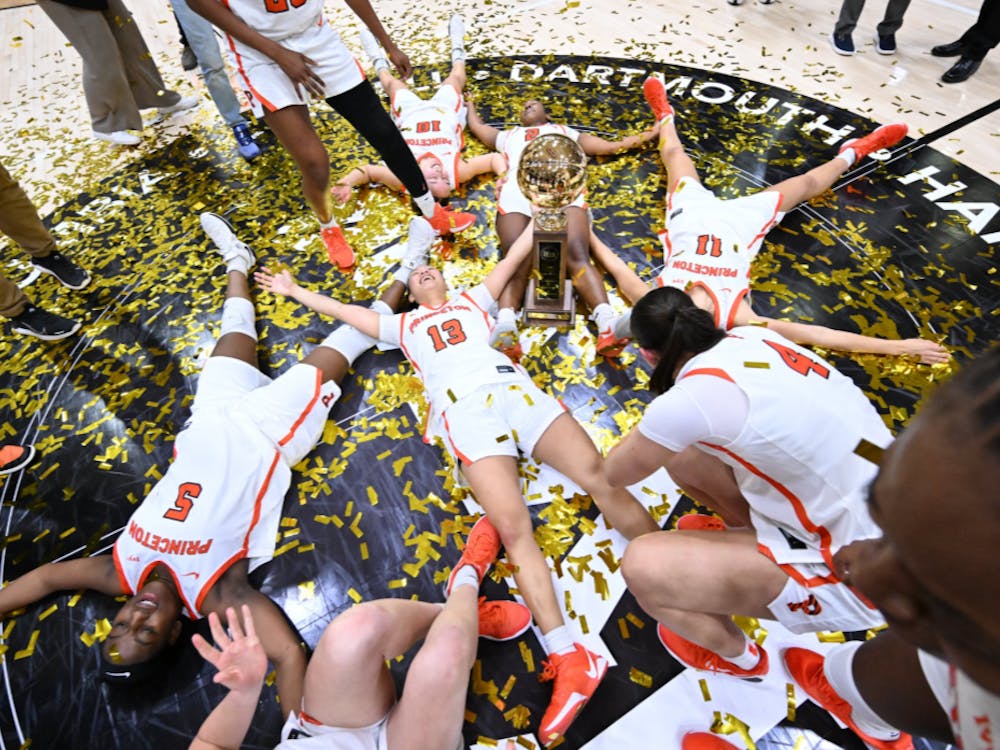 Princeton women's basketball team celebrating
