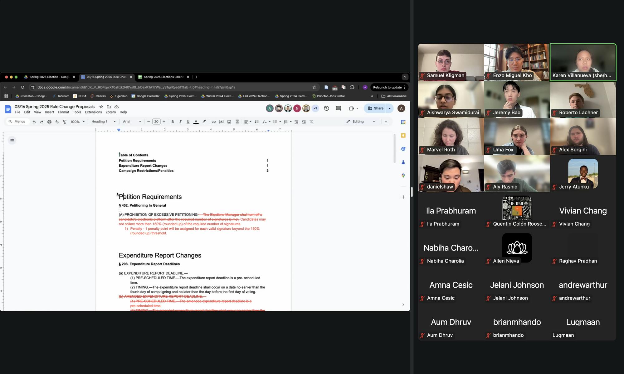 Screenshot of the Zoom meeting session, with the screen share showing a Google docs page. 