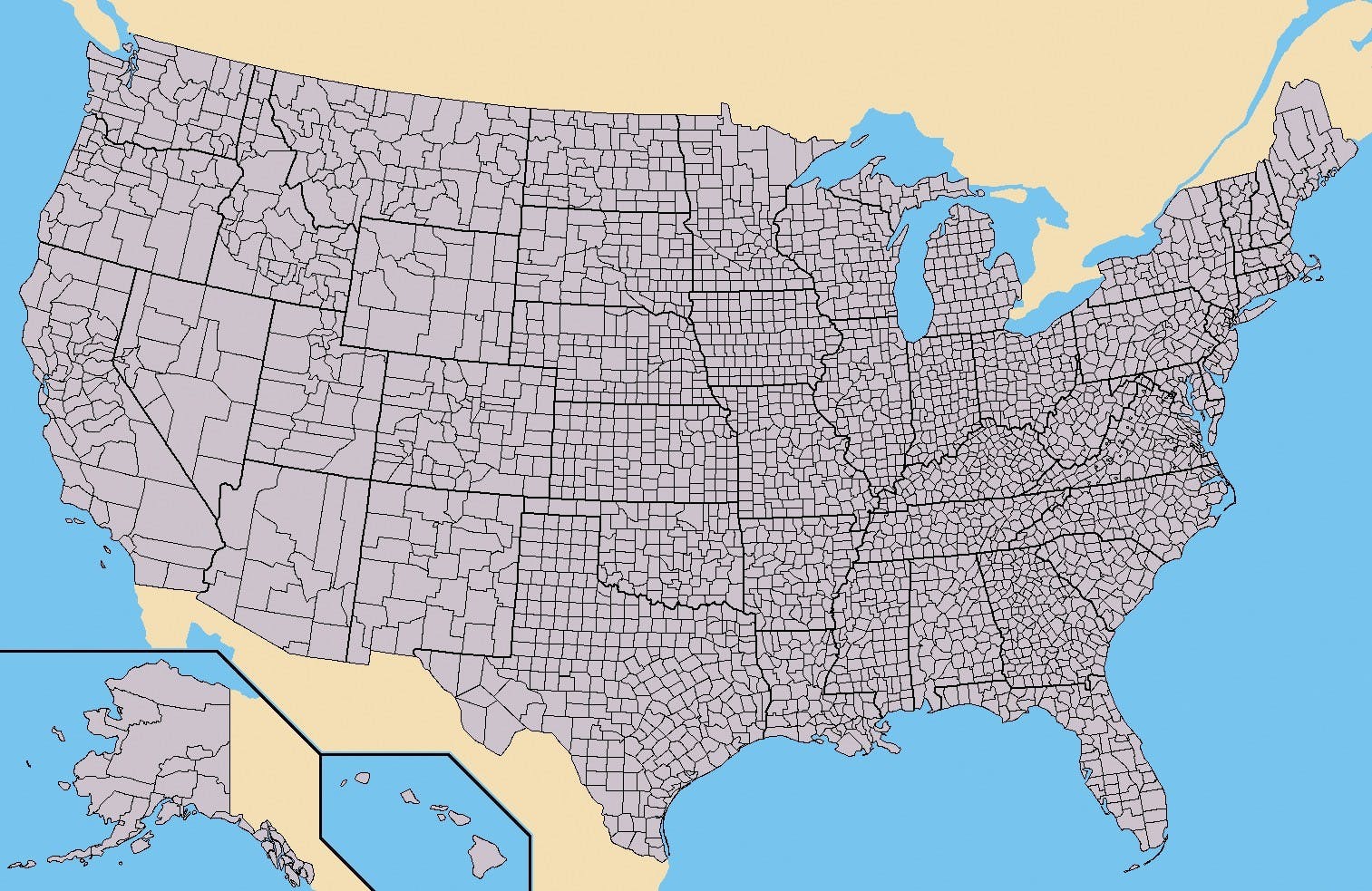 Map of USA with county outlines