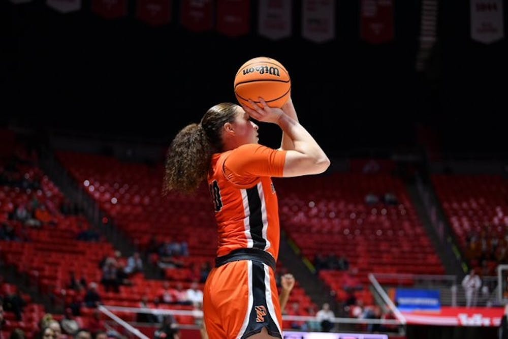 <h5>Senior guard Grace Stone hit a three-pointer with 4.7 seconds left to give Princeton a one-point lead.</h5>
<h6>Courtesy of <a href="https://twitter.com/PrincetonWBB/status/1636930920279326721?s=20" target="_self">@PrincetonWBB/Twitter</a>.</h6>