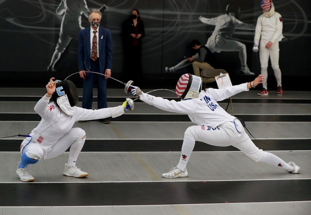 <h5>Jessica Lin ’25 competes in epee at the Penn duals meet on Jan. 23, 2022.</h5>
<h6>Photo Courtesy of Jessica Lin.&nbsp;</h6>