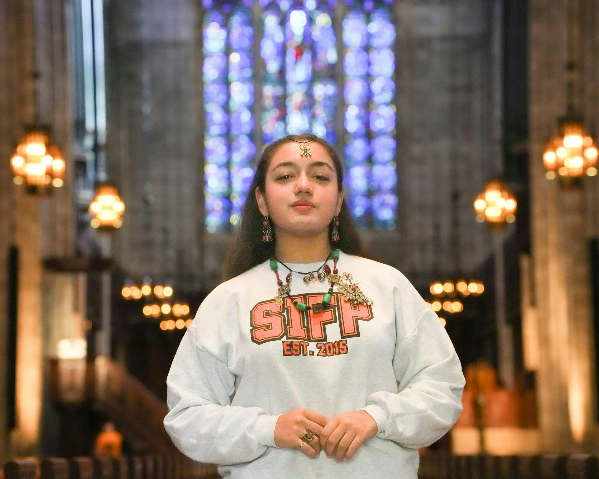 Lina Lyssia Abtouche inside the Princeton Chapel.