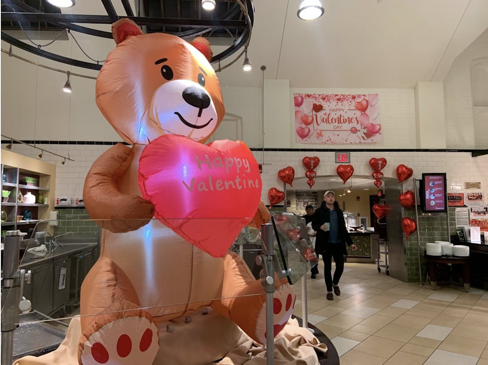 <h5>RoMantic: Valentine’s Day decor in RoMa dining hall.</h5>
<h6>Lauren Owens / The Daily Princetonian</h6>