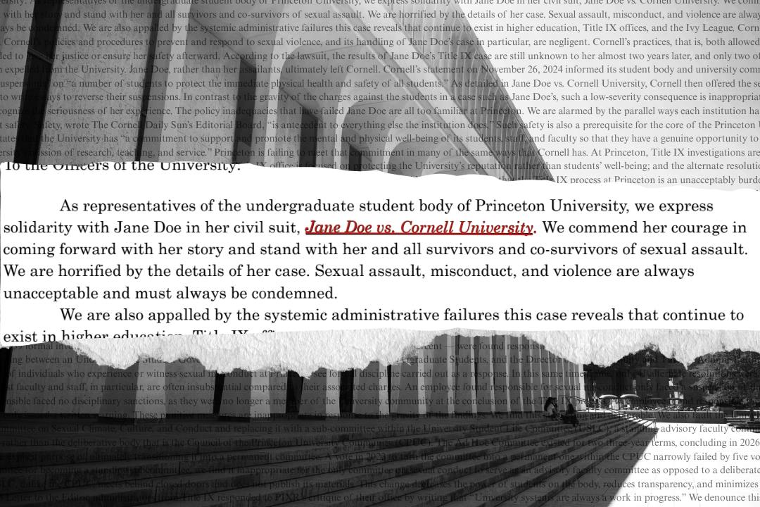 The text of the USG statement with the SPIA building in the background. 
