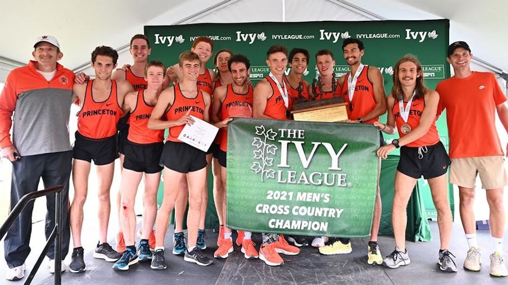 <h5>The men's cross country team poses after being crowned Ivy League Cross Country Champion for the 22nd time in program history.</h5>
<h6>GoPrincetonTigers.com</h6>