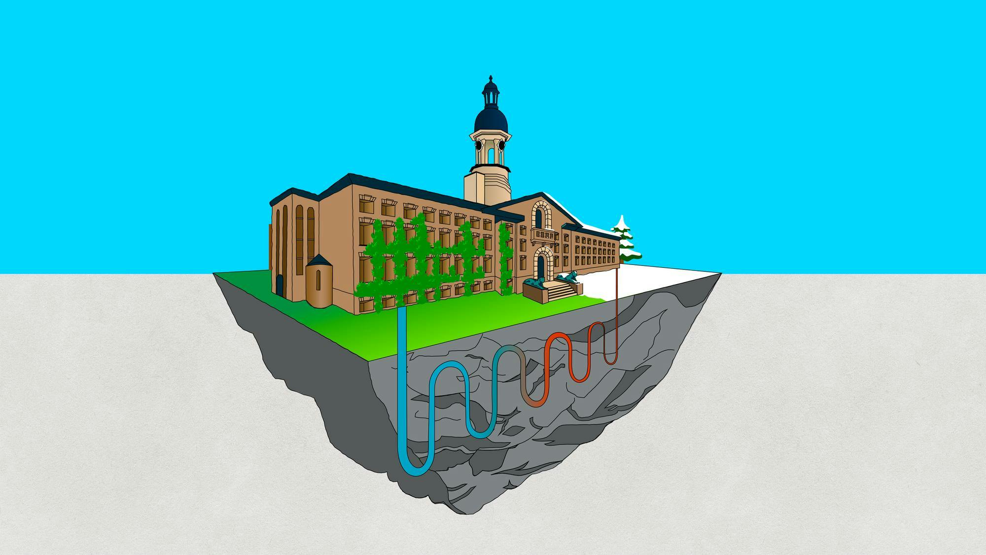 Illustration picturing the geo-exchange in Nassau Hall. 