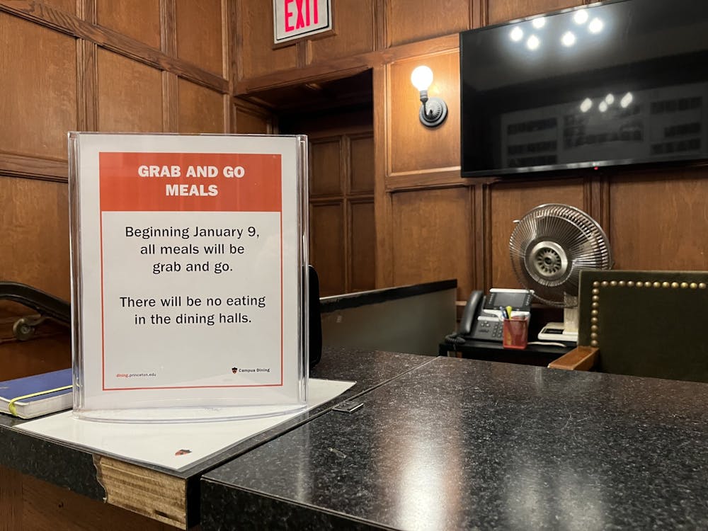 <h5>A grab-and-go sign in the Rockefeller/Mathey dining hall</h5>
<h6>Caitlin Limestahl/The Daily Princetonian</h6>