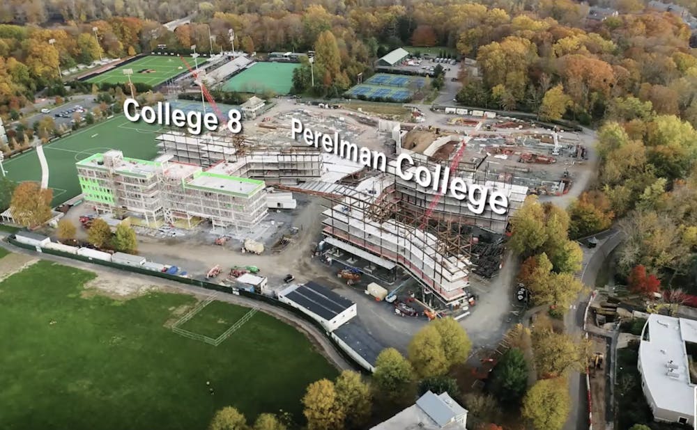 A photograph of the ongoing construction of two new residential colleges, presented during the Dec. 14 CPUC meeting by University Architect Ron McCoy.