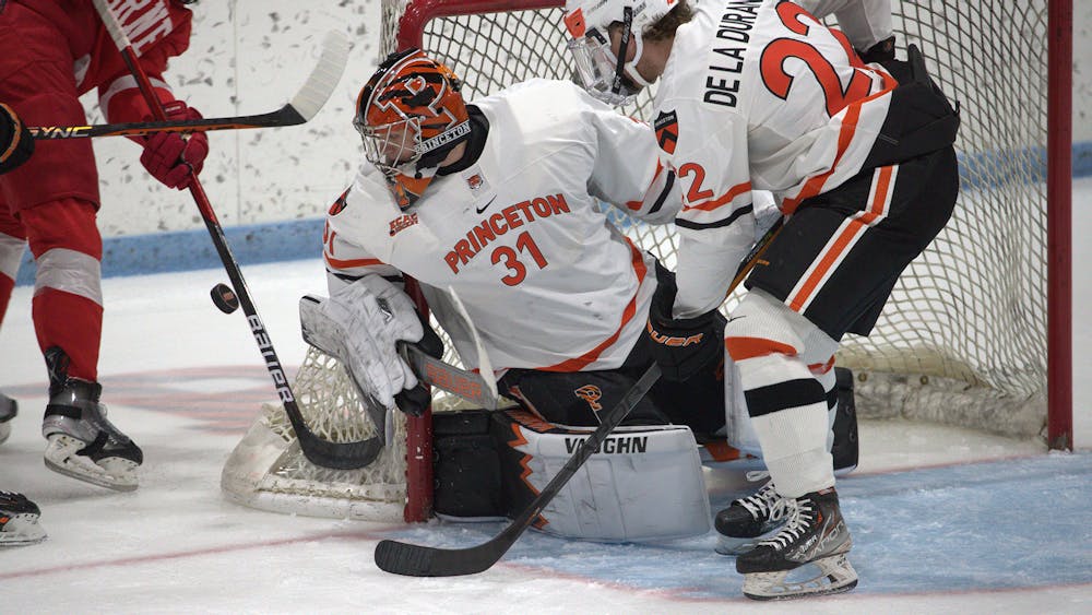 <h5>Sophomore goaltender Ethan Pearson protects the net from Cornell.</h5>
<h6>Courtesy of <a href="https://goprincetontigers.com/news/2022/11/4/mens-ice-hockey-mens-hockey-cornell-recap.aspx" target="_self">goprincetontigers.com</a>.</h6>