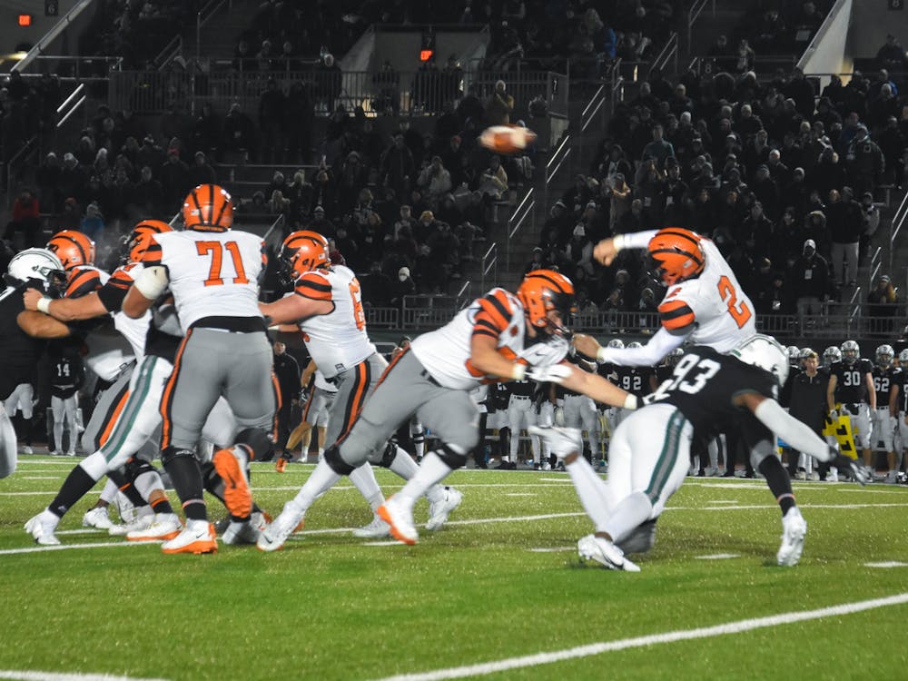 Princeton senior quarterback Cole Smith was pressured all night long in Princeton’s game against Dartmouth.
Mark Dodici / The Daily Princetonian&nbsp;