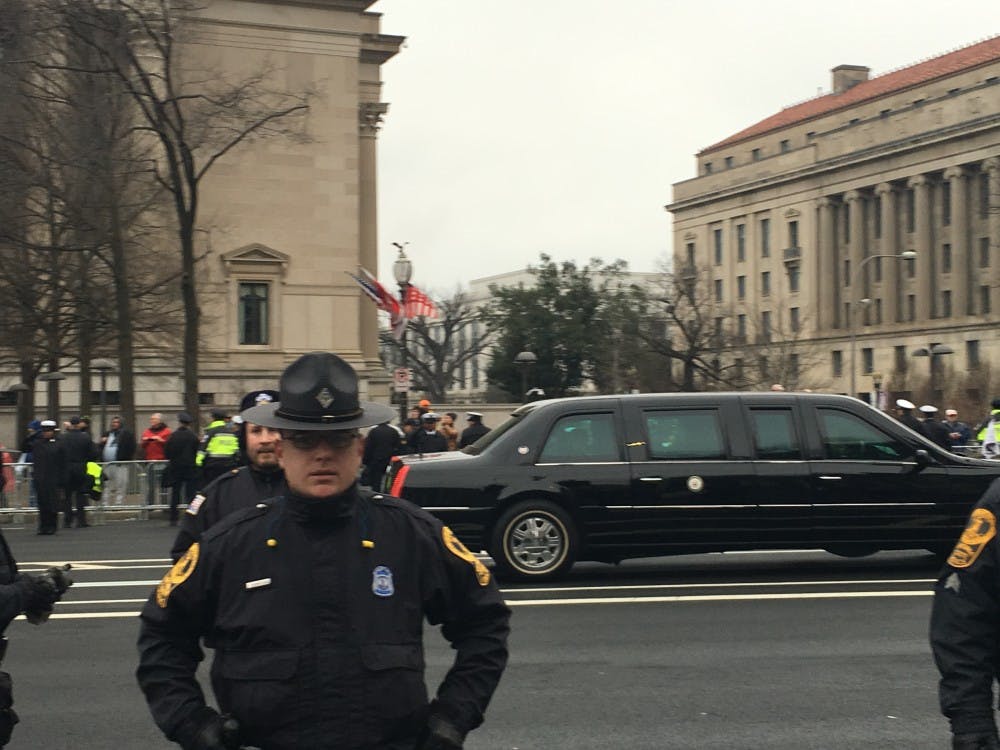 The inauguration parade travels past observers. Crowd sizes were much smaller for the 2017 inauguration than the 2009 inauguration. Even some bleachers were empty during the parade.&nbsp;
