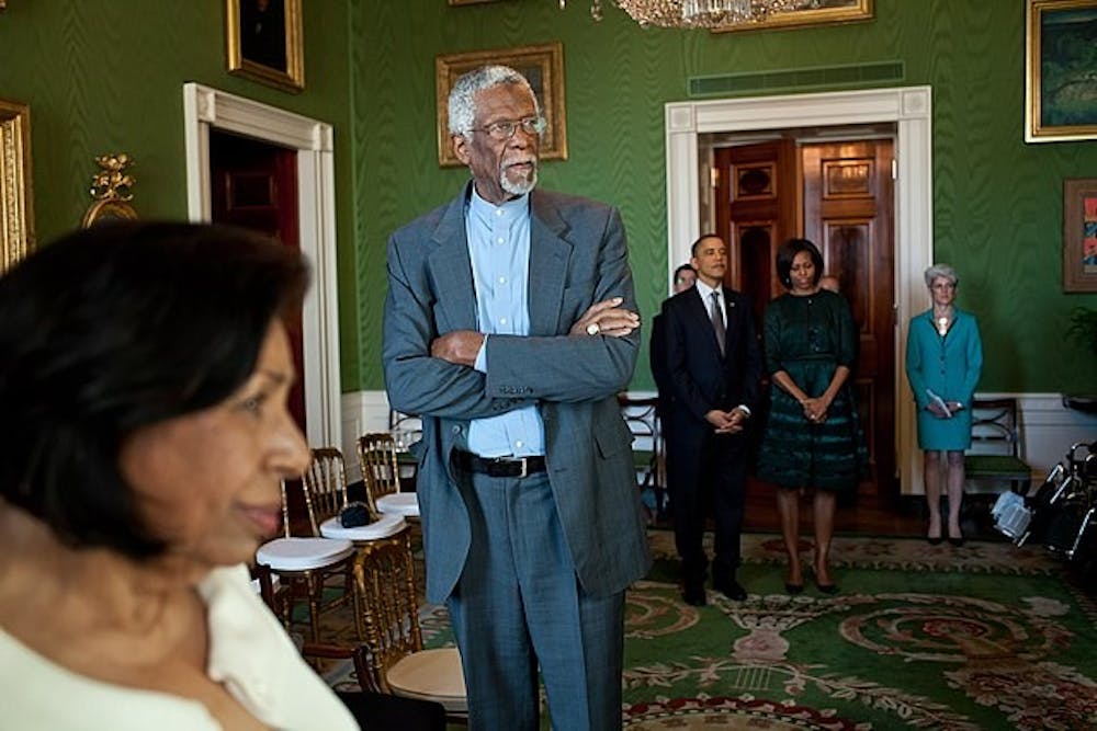 <h5>Russell received the Presidential Medal of Freedom from Barack Obama in 2011.</h5>
<h6>Courtesy of <a href="https://commons.wikimedia.org/w/index.php?search=bill+russell&amp;title=Special:MediaSearch&amp;go=Go&amp;type=image" target="_self">Wikimedia Commons</a>.</h6>