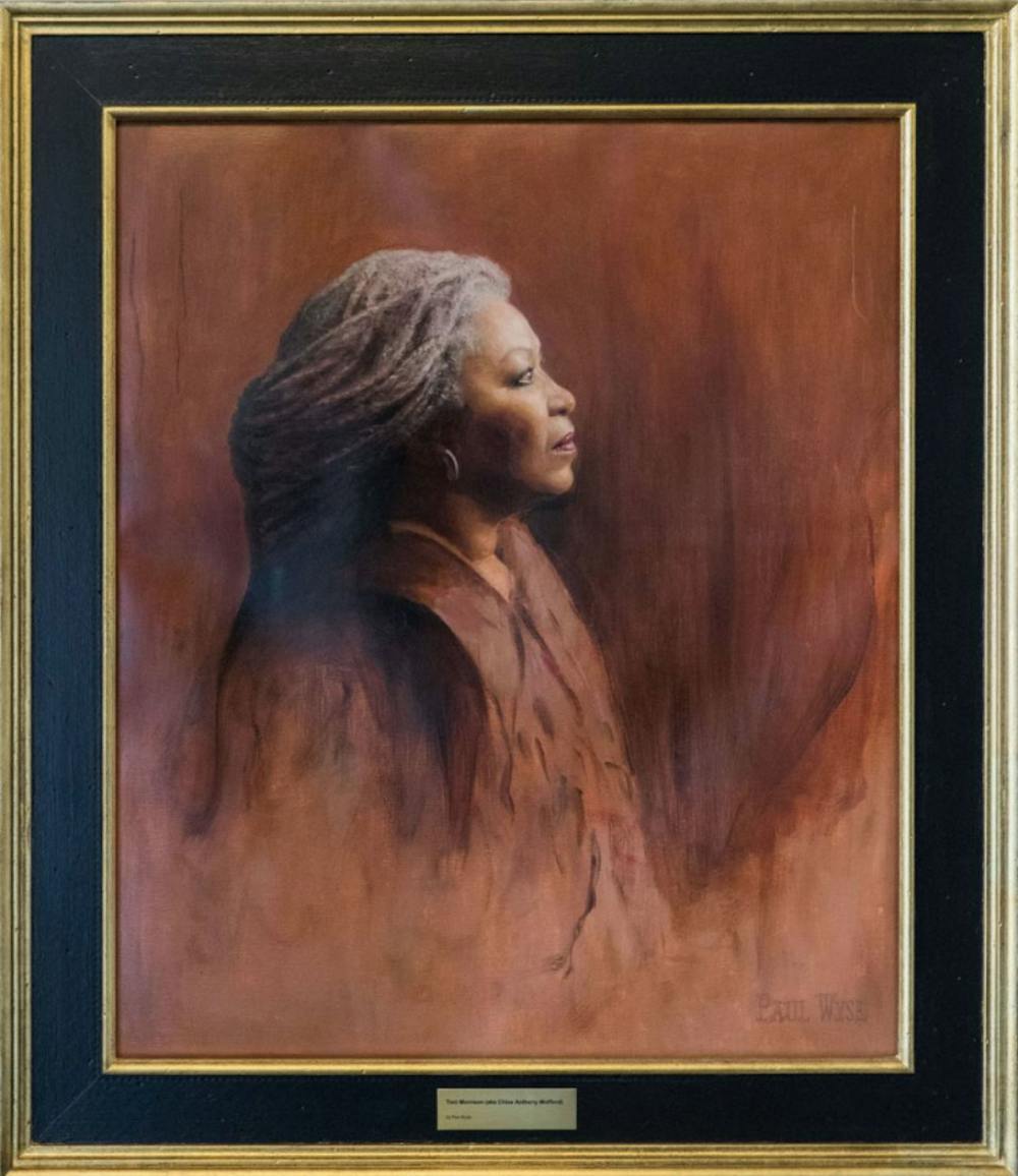 <p>A portrait of Toni Morrison, commissioned several year ago, is displayed inside Morrison Hall.</p>
<h6>Photo Courtesy of the Office of Communications</h6>