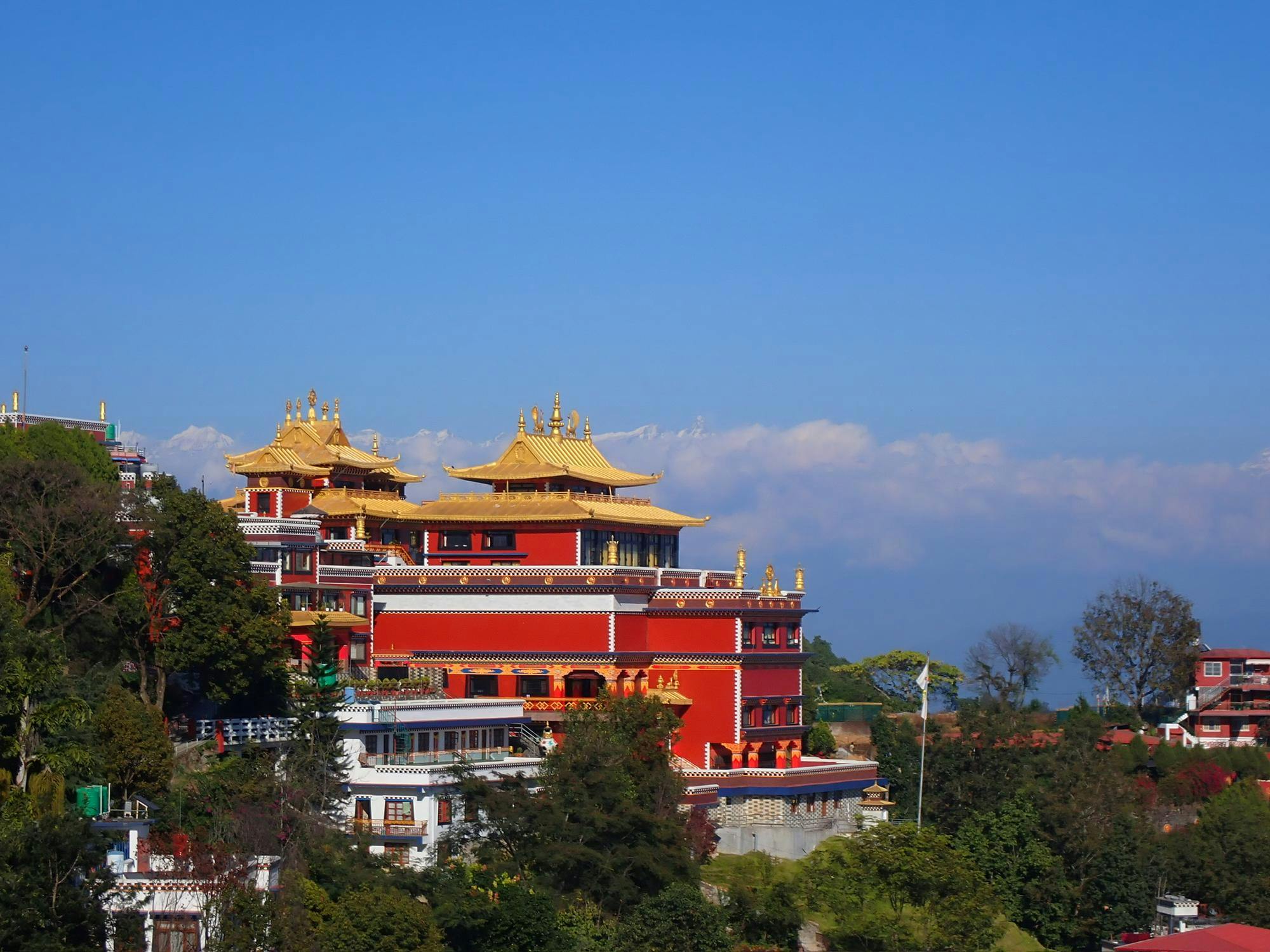 The Namobuddha Monastery under a clear blue sky.