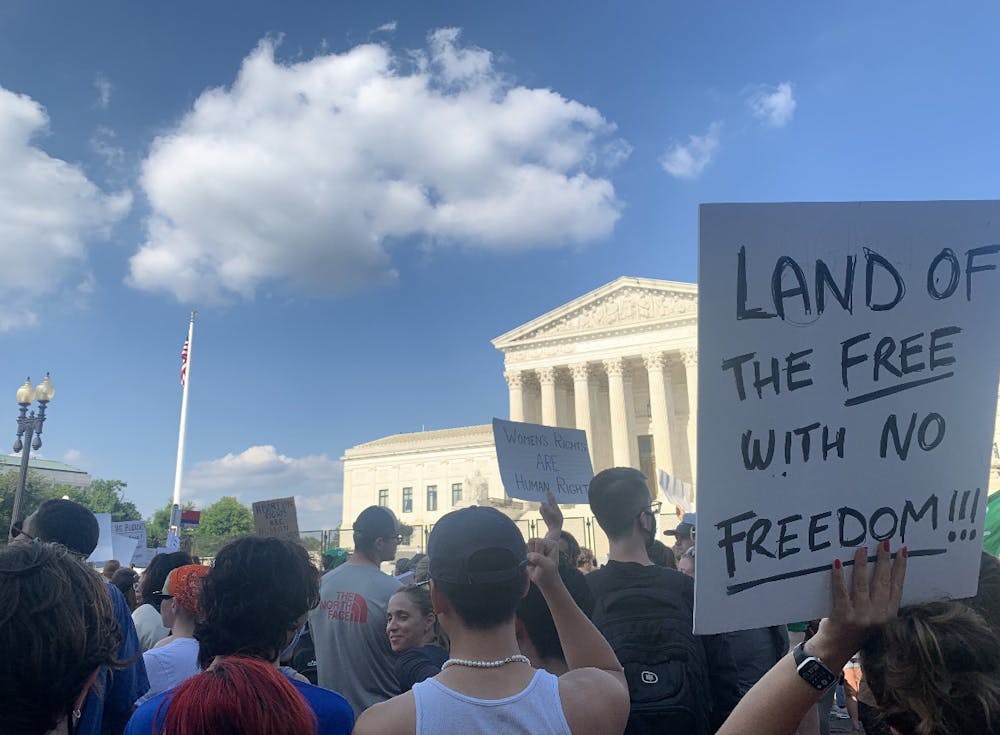 <h5>A crowd gathers outside of the U.S. Supreme Court in Washington, D.C. following the release of the decision to overturn <em>Roe v. Wade.</em></h5>
<h6>Katherine Dailey / The Daily Princetonian</h6>
