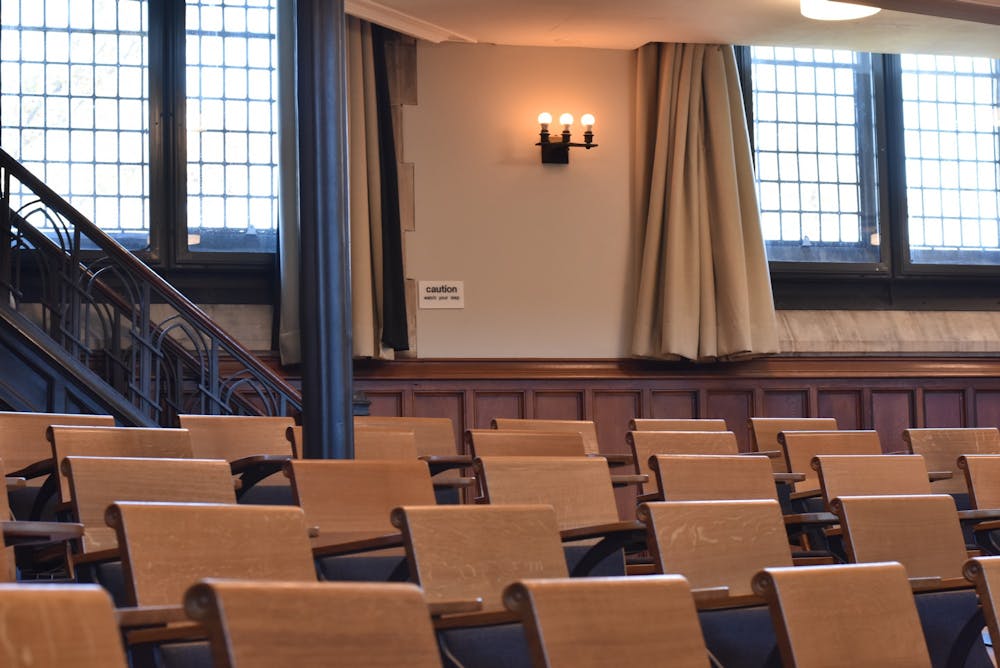 <h5>Seats in McCosh 50, one of the largest lecture halls at the University.</h5>
<h6>Angel Kuo / The Daily Princetonian</h6>