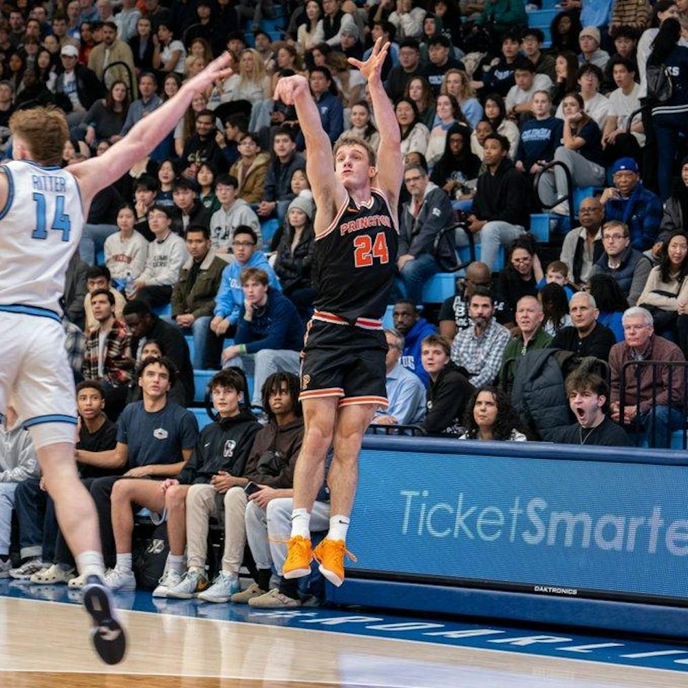 Picture of Princeton senior guard Blake Peters shooting a basketball.